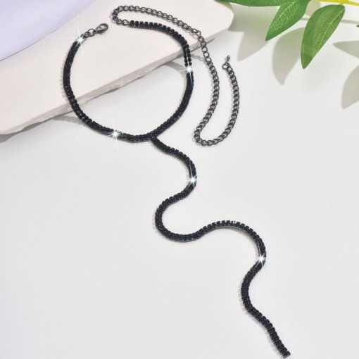 Necklace European and American Necklace accessories simple advanced style sexy fashion all-match long T-shaped crystal Necklace - Image 3