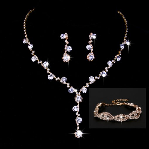 Jewelry suit brand new shiny inlaid full Diamond women's wedding supplies ornament necklace earring bracelet three-piece set - Image 11