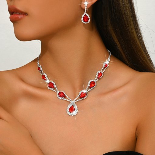Light luxury water drop diamond ear stud necklace suit minority all-match design sense clavicle chain temperament High sense ornament female - Image 7