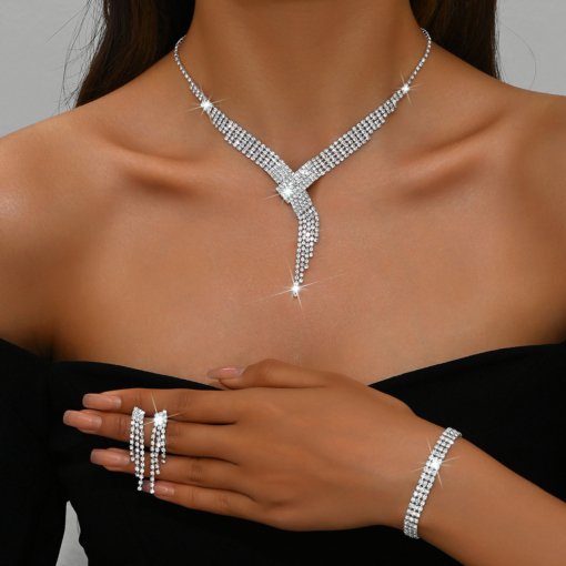 Wedding rhinestone necklace three-piece suit luxury temperament dinner party Jewelry manufacturers