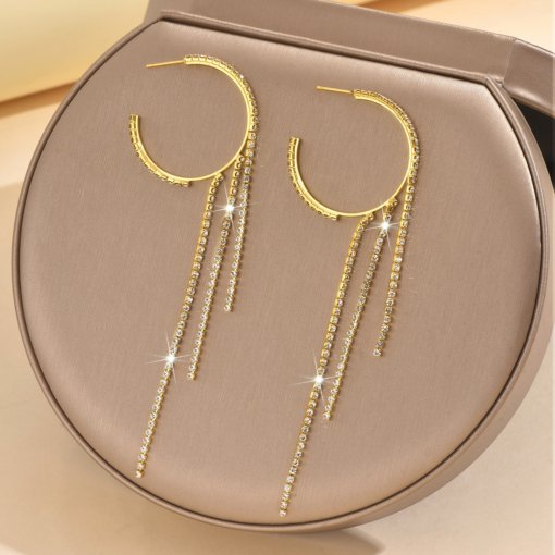 Foreign trade hot sale simple circle earrings women's accessories fashion personality rhinestone tassel earrings earrings earrings - Image 3