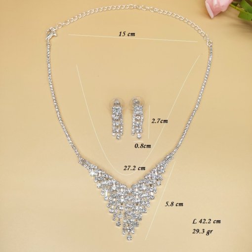 Hot sale! Amazon bride wedding dress accessories charming diamond women's silver earrings necklace, bracelet set - 图片 4