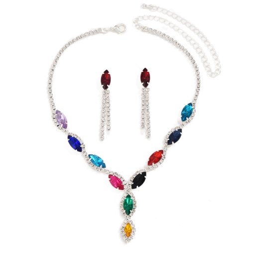 Cross-border jewelry wholesale personalized color horse eye water drop necklace tassel earrings bride suit necklace ear stud - Image 5