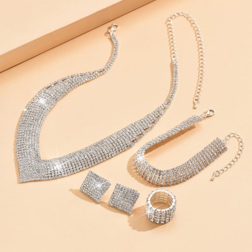 Fashion European and American style Middle East popular atmospheric rhinestone silver plated Bridal Ornament necklace bracelet stretch ring suit dress - Image 3