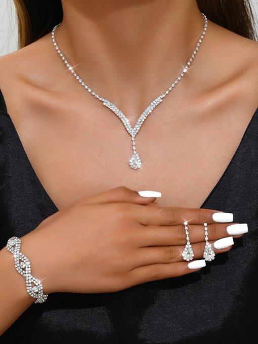 Cross-border e-commerce bride jewelry for girls European and American rhinestone necklace earrings earrings wedding jewelry suit wholesale - Image 20