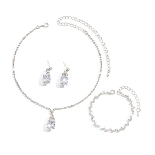 Fashion zircon earrings necklace bracelet four-piece set flash top grade Women's Party dinner can be worn daily - 图片 5