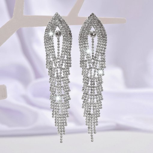 European and American style exaggerated and personalized diamond full diamond long fringe earrings fashion runway temperament wild eardrop earring women - 图片 3