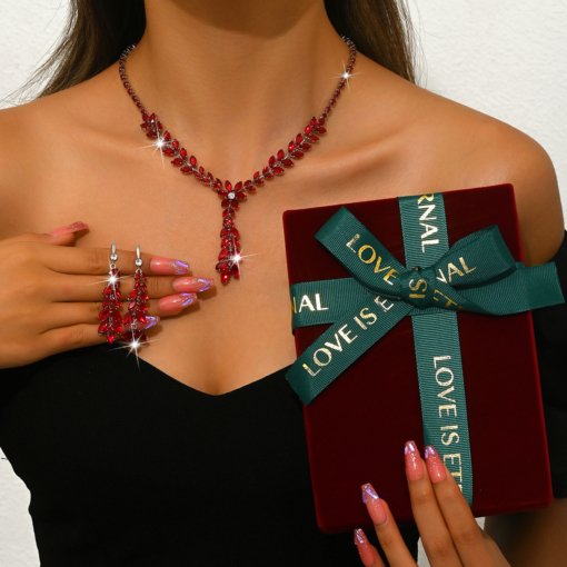 Fashion trend zircon luxury necklace and earrings suite ins black wheat set live broadcast super hot all-match luxury - Image 3