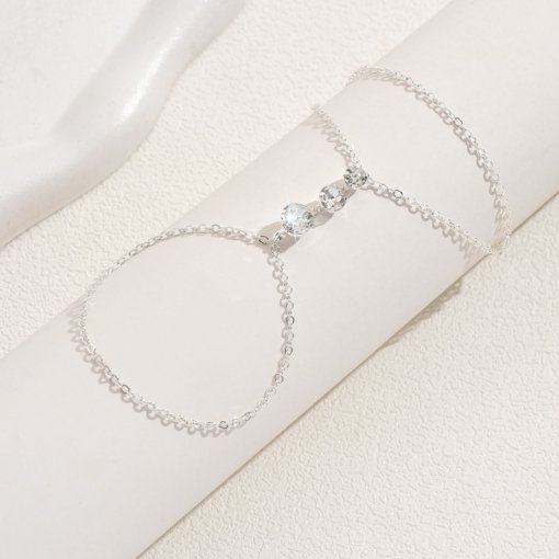 European and American fashion Diamond mitten-type Bracelet women's jewelry versatile high-grade bridal zircon finger chain Bracelet - 图片 3