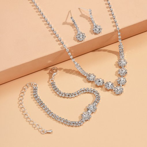 Foreign trade jewelry wholesale wedding dinner ladies small chrysanthemum necklace ear stud bracelet three-piece all-match dinner - 图片 3