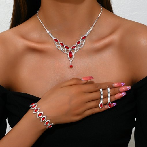 Fashionable simple full diamond Super Flash drop-shaped mesh necklace earrings bracelet ornament bridal elegant accessories - Image 3