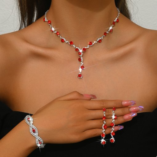 Jewelry suit brand new shiny inlaid full Diamond women's wedding supplies ornament necklace earring bracelet three-piece set - Image 4