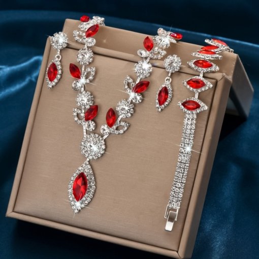Cross-border supply exquisite claw chain rhinestone crystal earrings and necklace set mild luxury retro leaves flower temperament clavicle - Image 2
