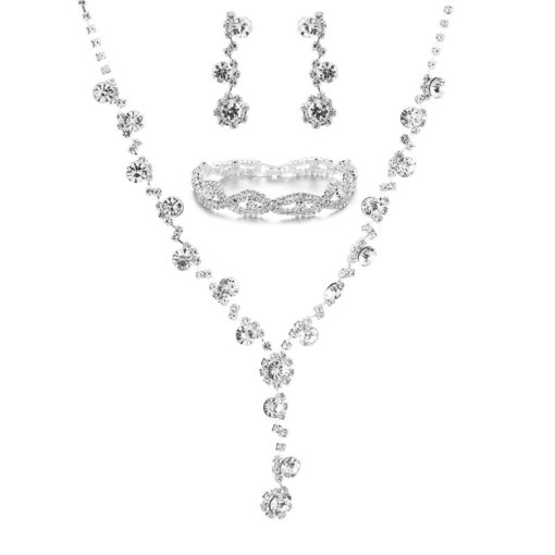 Jewelry suit brand new shiny inlaid full Diamond women's wedding supplies ornament necklace earring bracelet three-piece set - Image 5
