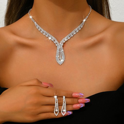 European and American bride claw chain ornament full rhinestone welded refined rhinestone earrings necklace simple set exquisite jewelry