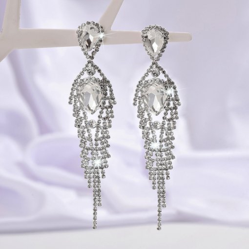 European and American style exaggerated and personalized diamond full diamond long fringe earrings fashion runway temperament wild eardrop earring women - Image 3