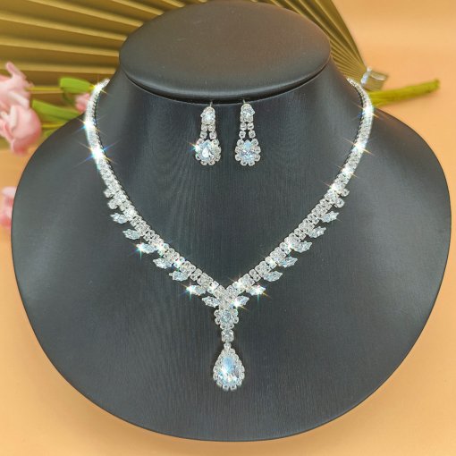 Factory in stock Women's necklace bracelet earrings wedding jewelry suit fine zircon Bridal Ornament - 图片 4