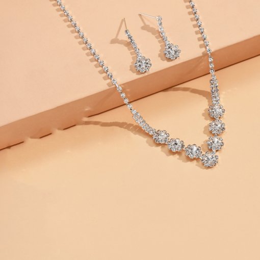 Foreign trade jewelry wholesale wedding dinner ladies small chrysanthemum necklace ear stud bracelet three-piece all-match dinner - 图片 6