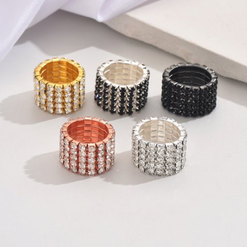 Fashion and fully-jewelled stretch ring Gold Silver multi-color optional fit women's party dinner daily wear - Image 7