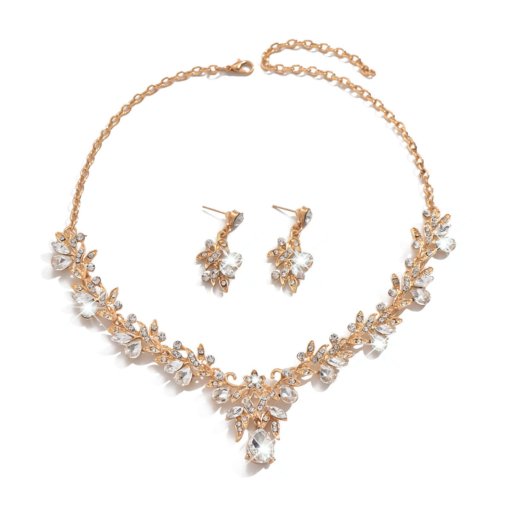 In stock wholesale wedding dress with bride ornament clavicle necklace two-piece earrings set women's alloy jewelry set - Image 5