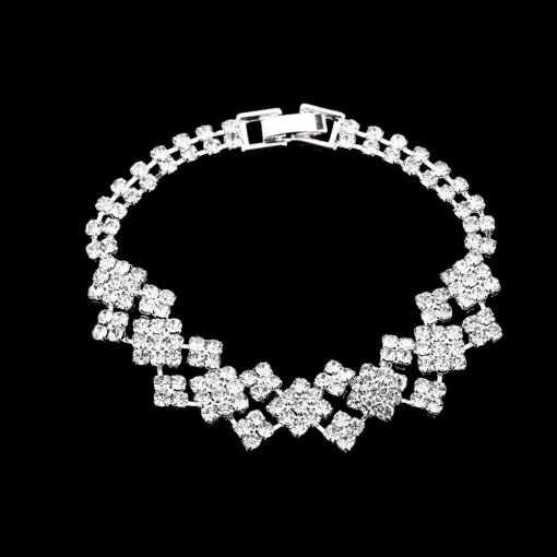 Cross-Border sold jewelry wholesale fashion shine rhinestone quartz silver plated claw chain wedding bride necklace and earrings suite - 图片 7