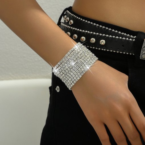 European and American style women's diamond elastic bracelet color zircon rhinestone claw chain colorful crystals bracelet gem (10 pieces) - 图片 2