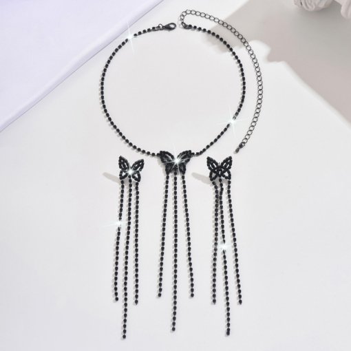Europe and America cross border high-end butterfly-shaped long tassel necklace and earrings suite high-grade necklace earrings two-piece set - Image 5