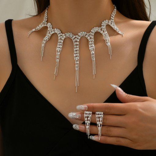 Hot sale cross-border sold jewelry wholesale fashion jewelry party women's rhinestone quartz cool octopus necklace and earring suit - Image 2