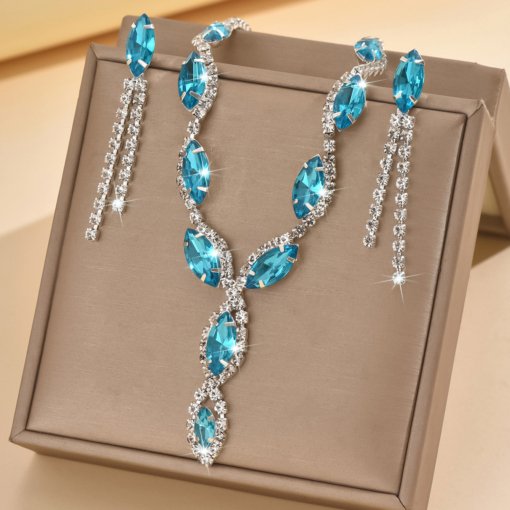 Cross-border jewelry wholesale personalized color horse eye water drop necklace tassel earrings bride suit necklace ear stud - Image 10