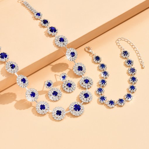 European and American fashion bride suit wedding accessories necklace earring bracelet sapphire blue simple set suit formal dress accessories - Image 6