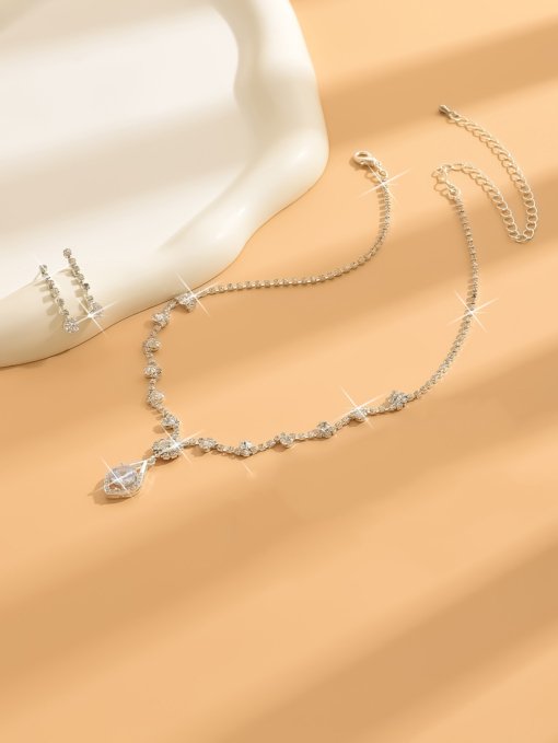 2025 cross-border brand new rhinestone tassel wedding ladies ornament silver claw chain necklace earring bracelet three-piece set - Image 6