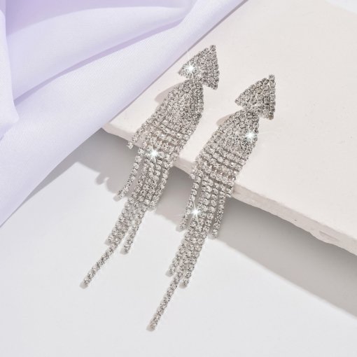 Cross-border Diamond waterfall tassel pendant earrings exaggerated New Fashion Dance nightclub flashing earrings factory direct sales - 图片 4