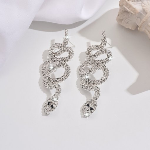 2025 New Year hot three-dimensional twisted rhinestone snake earrings Internet celebrity snake year full diamond long earrings women - Image 4