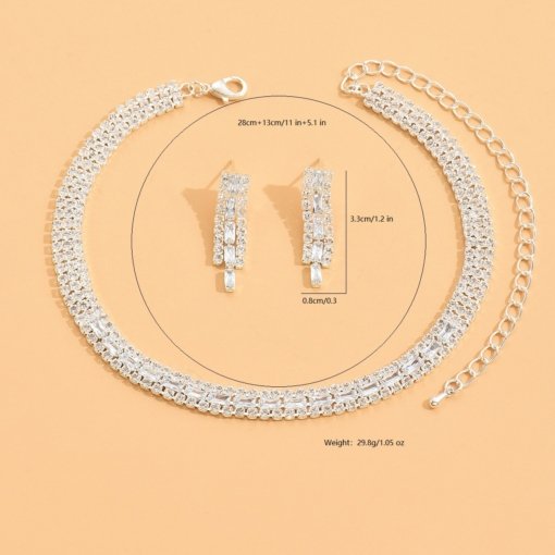 Foreign trade supply European and American exquisite Internet celebrity women's full diamond clavicle necklace diamond necklace earrings two-piece set pack - Image 3