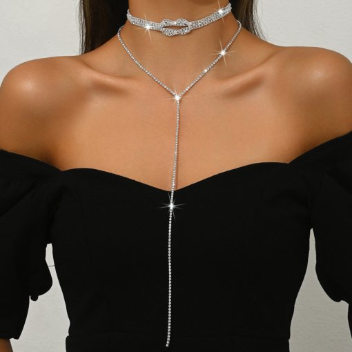 European and American fashion style banquet double layer neck accessories metal clavicle chain Internet celebrity bundles necklace sexy Y-shaped necklace necklace