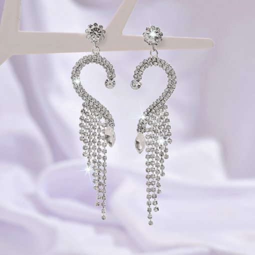 Europe and America cross border claw chain earrings rhinestone tassel geometric Swan earrings for women personalized earrings ladies wear - 图片 3