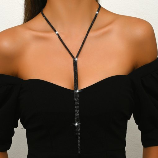 European and American fashion minimalist full rhinestone tassel necklace super shiny light luxury high-grade clavicle chain personality temperamental cold style decoration