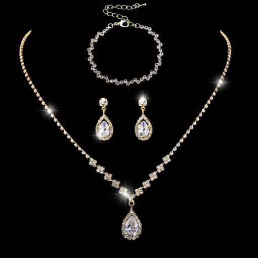 Bright full rhinestone zircon water drop necklace eardrops bride wedding jewelry shooting jewelry suit wholesale - 图片 28