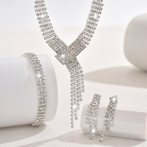 Wedding rhinestone necklace three-piece suit luxury temperament dinner party Jewelry manufacturers - Image 3