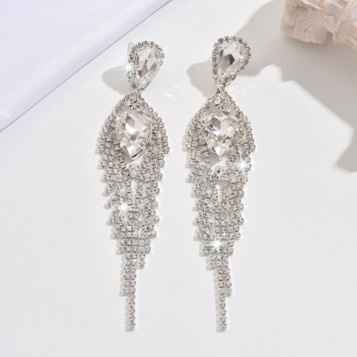 European and American style exaggerated and personalized diamond full diamond long fringe earrings fashion runway temperament wild eardrop earring women - Image 5
