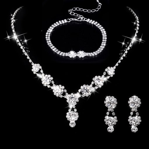 Brand New Bridal Ornament wholesale jewelry suit silver rhinestone women's necklace earrings bracelet wedding accessories - Image 2