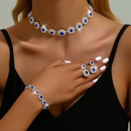 European and American fashion bride suit wedding accessories necklace earring bracelet sapphire blue simple set suit formal dress accessories