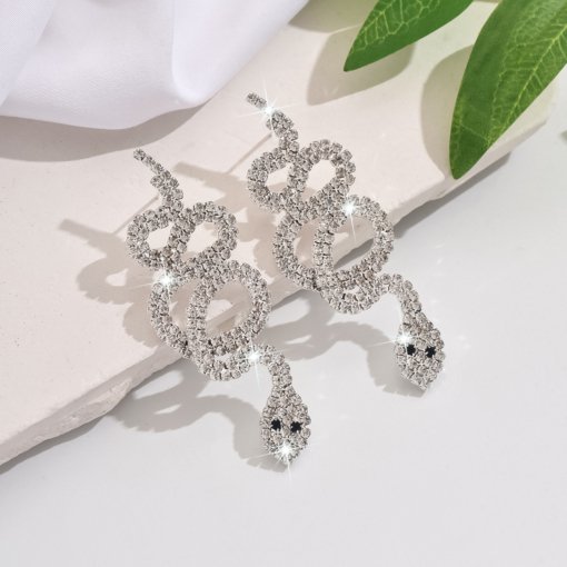 2025 New Year hot three-dimensional twisted rhinestone snake earrings Internet celebrity snake year full diamond long earrings women - Image 3
