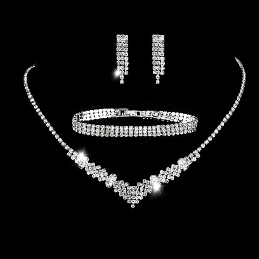 Amazon hot wedding wedding necklace simple shiny rhinestone quartz earrings necklace bracelet jewelry