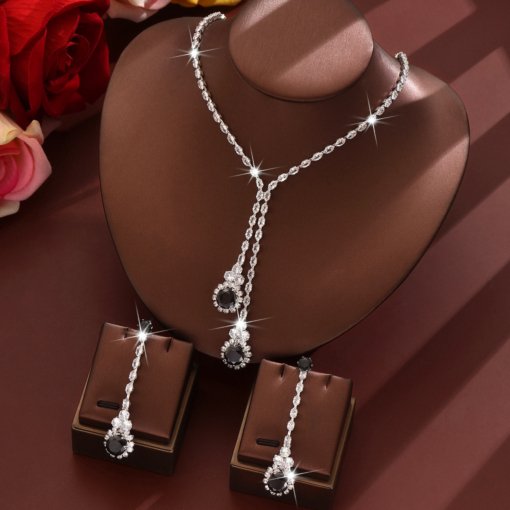 European and American court antique style green zircon necklace and earring suit short clavicle chain female ins formal dress accessories - 图片 7