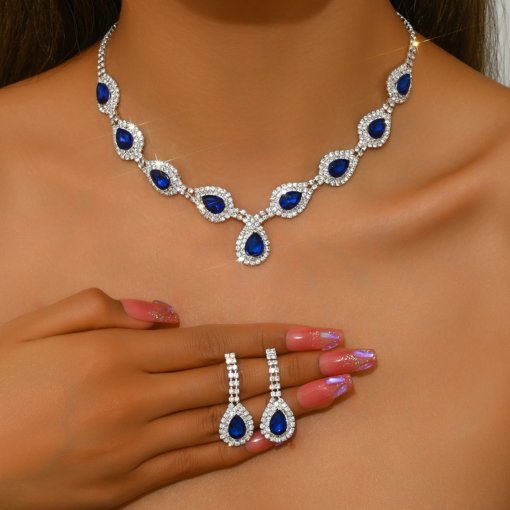 European and American entry lux high-grade zircon Jewelry necklace earrings niche retro clavicle chain fashionable all-match necklace suit - Image 9