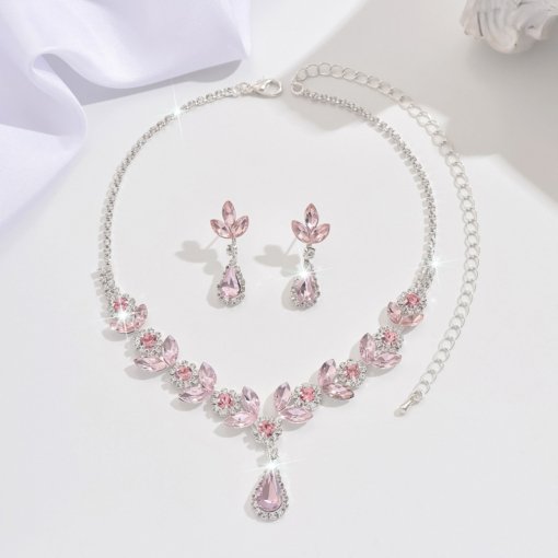 Bridal Ornament Crystal purple rhinestone necklace and earrings suite wedding dress accessories Korean Christmas dinner wear - 图片 5