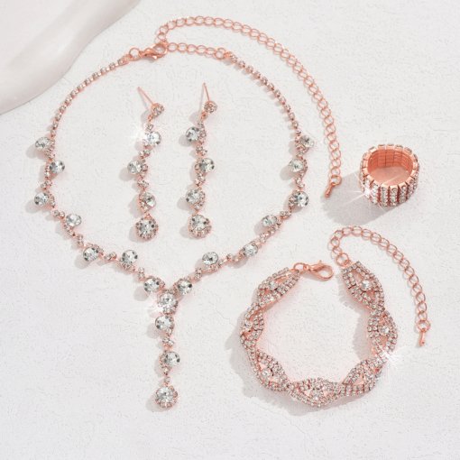 Jewelry suit brand new shiny inlaid full Diamond women's wedding supplies ornament necklace earring bracelet ring - Image 8