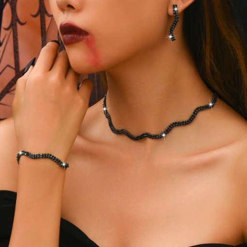 Fashion halloween four-piece set women's necklace bracelet earrings wedding jewelry suit exquisite rhinestone bridal ornament - 图片 2