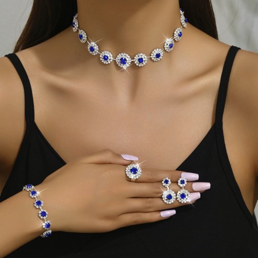 Fashion European and American style bridal suit wedding accessories necklace earring bracelet ring round simple set suit formal dress accessories